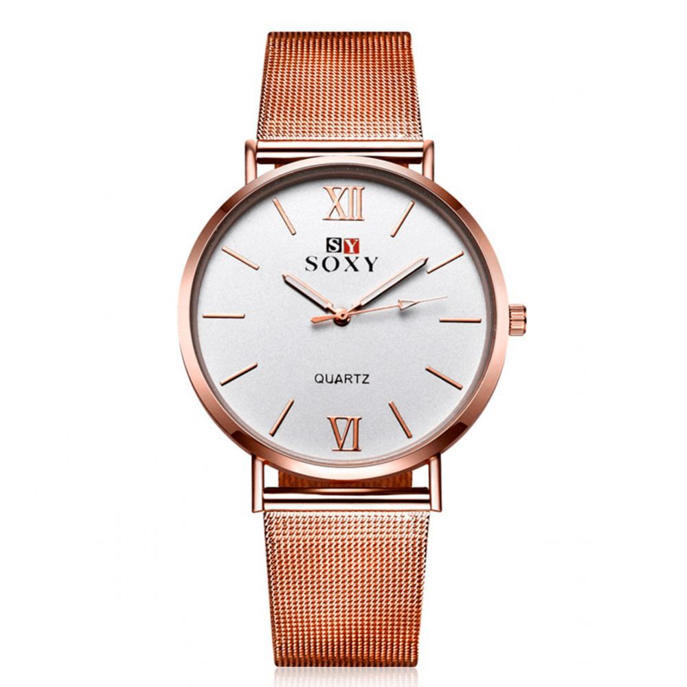 Soxy Mode Stijl Dames Polshorloge Dames Jurk Eenvoudige Wijzerplaat Rose Goud Roestvrij Stalen Band Quartz Horloge