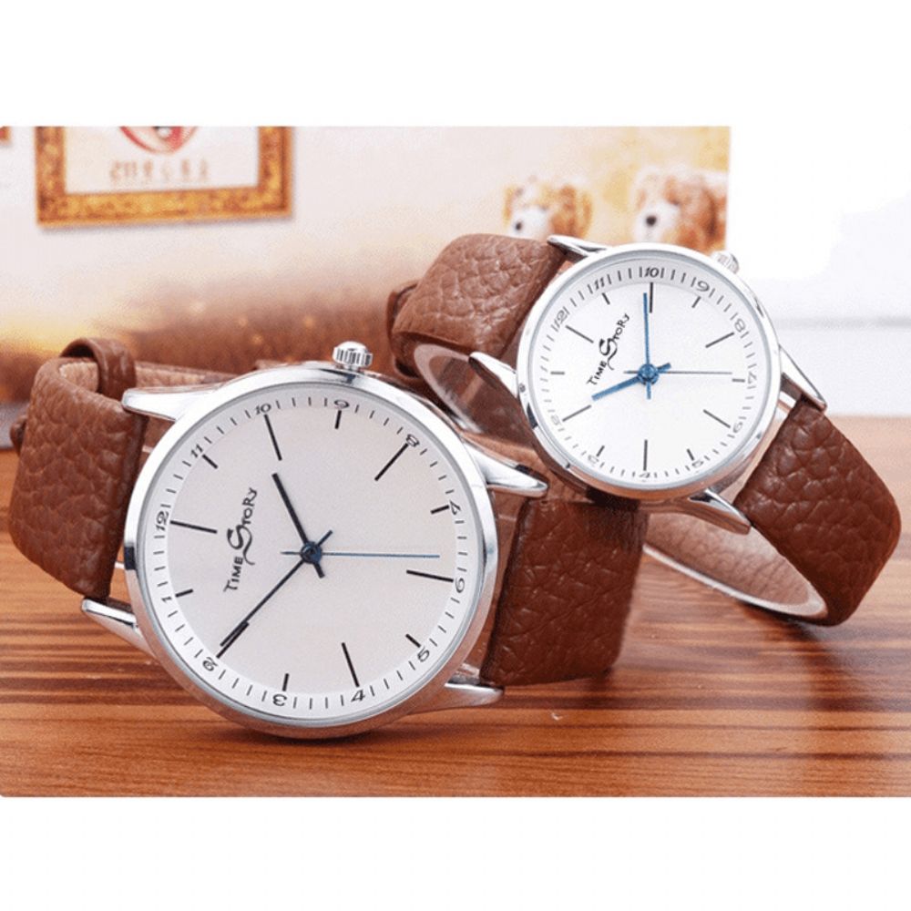 Story Time Retro Belt Koeienhuid Band Ultradunne Herenhorloge Quartz Horloge Reverse Achteruit Horloge