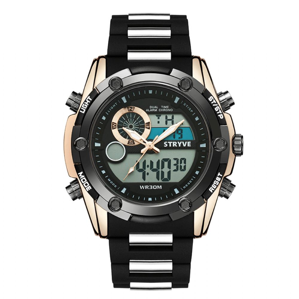 Stryve S8006 Dual Display Digitaal Horloge Chronograaf Alarm Stopwatch Lichtgevend Display Sporthorloge