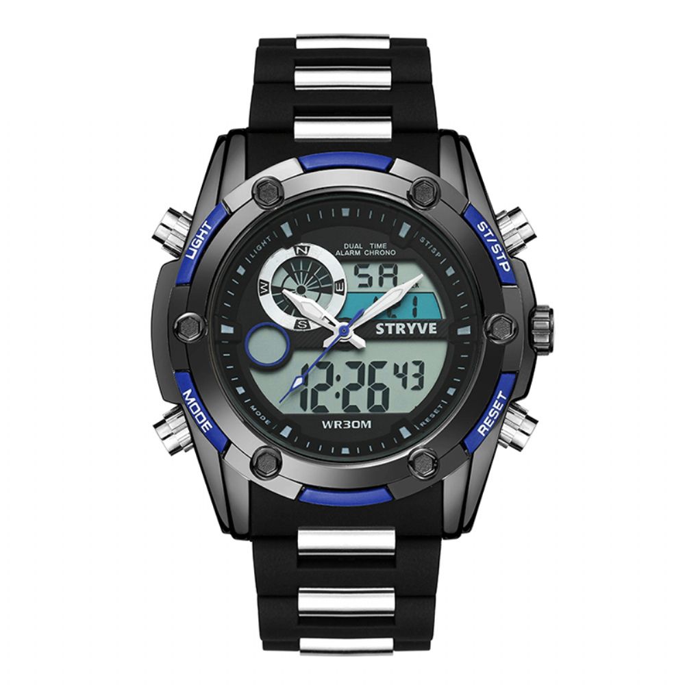 Stryve S8006 Dual Display Digitaal Horloge Chronograaf Alarm Stopwatch Lichtgevend Display Sporthorloge