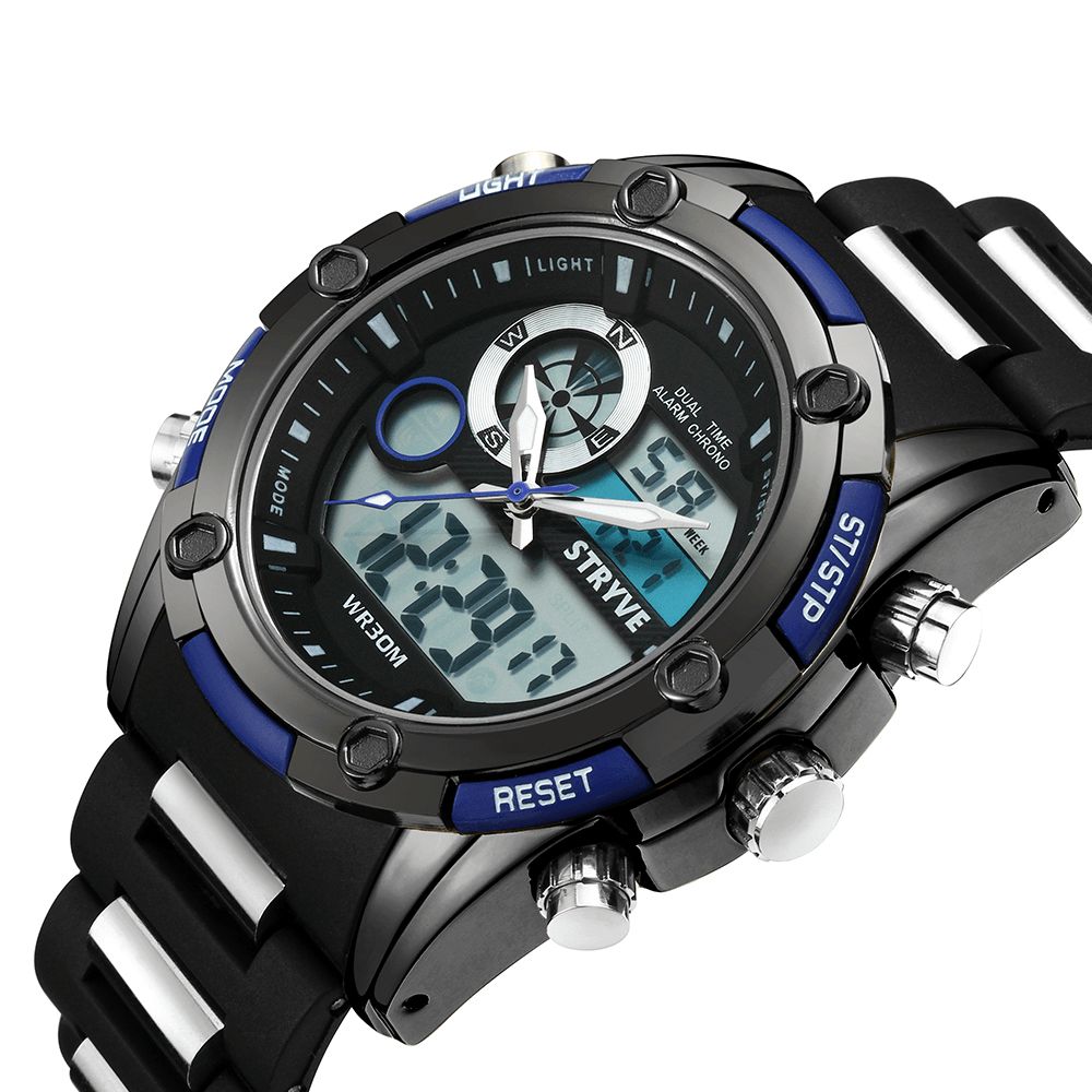 Stryve S8006 Dual Display Digitaal Horloge Chronograaf Alarm Stopwatch Lichtgevend Display Sporthorloge