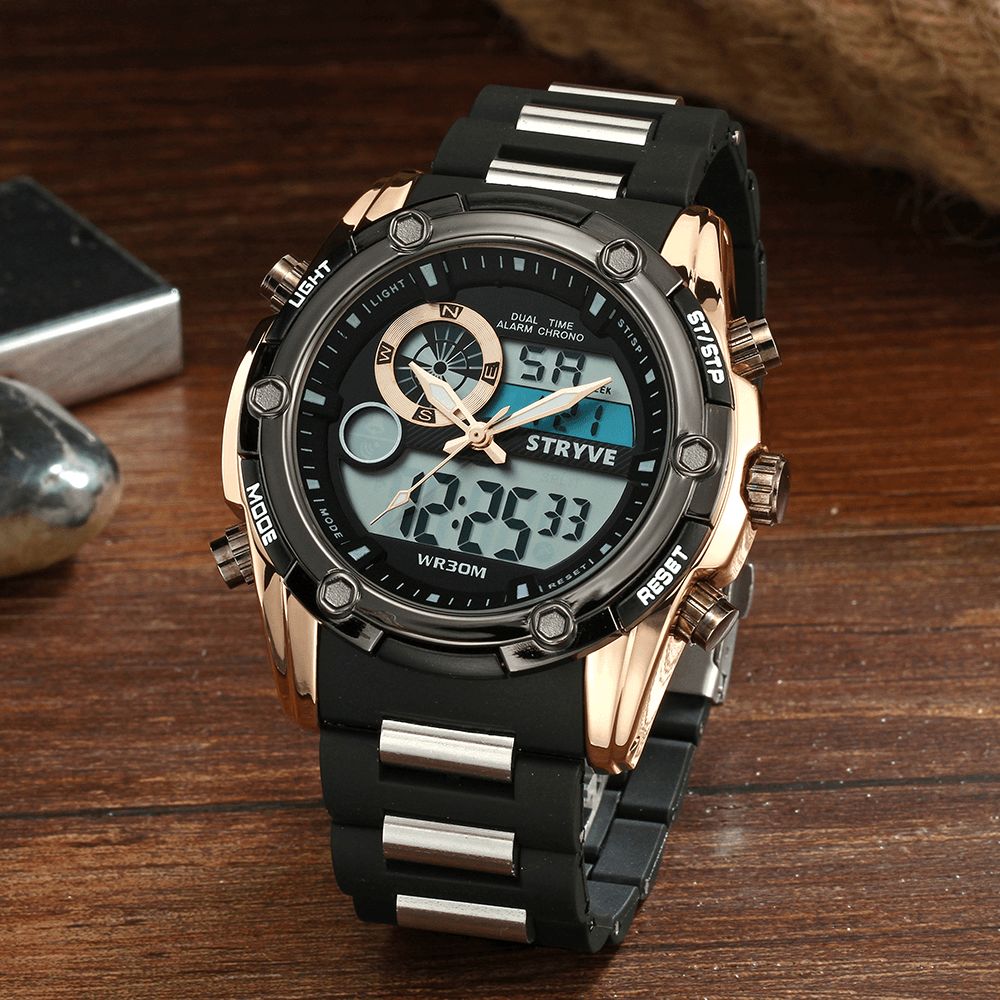 Stryve S8006 Dual Display Digitaal Horloge Chronograaf Alarm Stopwatch Lichtgevend Display Sporthorloge