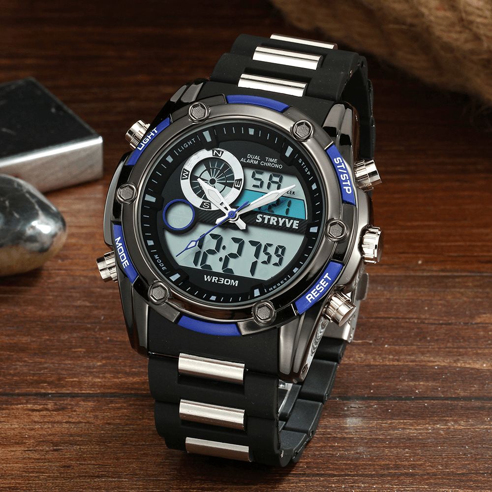 Stryve S8006 Dual Display Digitaal Horloge Chronograaf Alarm Stopwatch Lichtgevend Display Sporthorloge