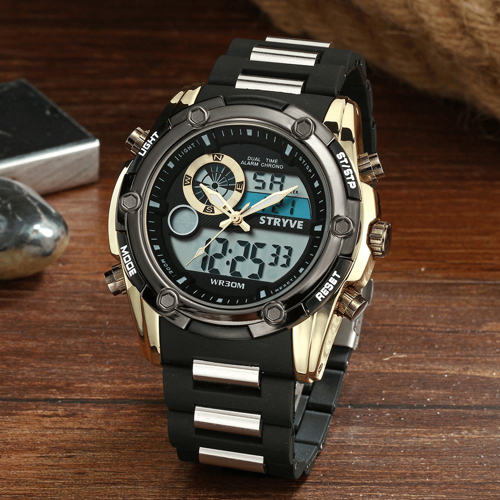 Stryve S8006 Dual Display Digitaal Horloge Chronograaf Alarm Stopwatch Lichtgevend Display Sporthorloge