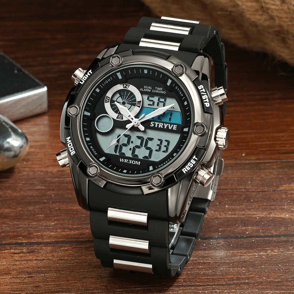 Stryve S8006 Dual Display Digitaal Horloge Chronograaf Alarm Stopwatch Lichtgevend Display Sporthorloge