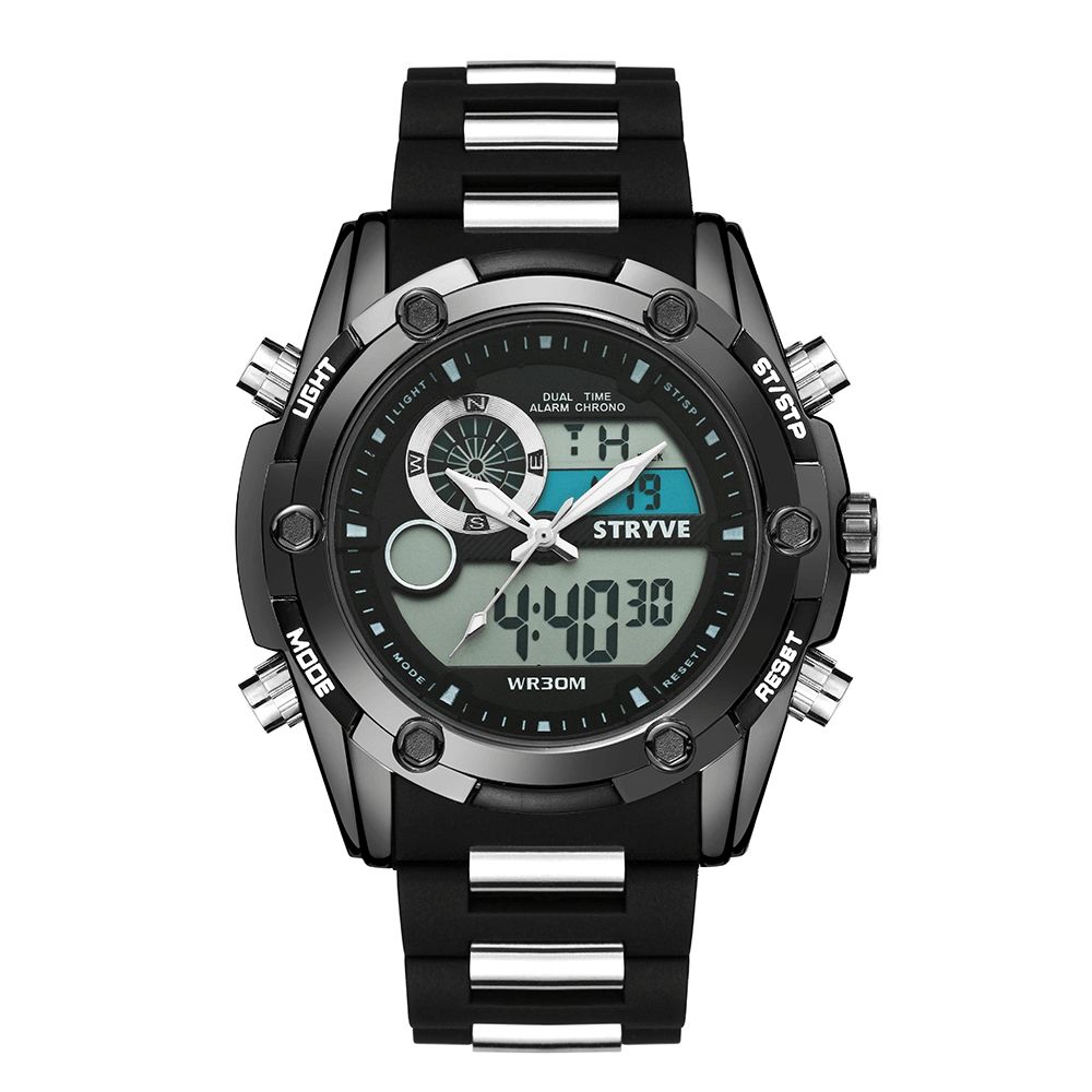 Stryve S8006 Dual Display Digitaal Horloge Chronograaf Alarm Stopwatch Lichtgevend Display Sporthorloge