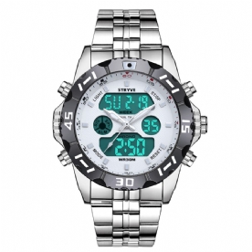 Stryve S8011 Chronograaf Alarm Kalender Roestvrij Staal Sport Dual Display Digitaal Horloge