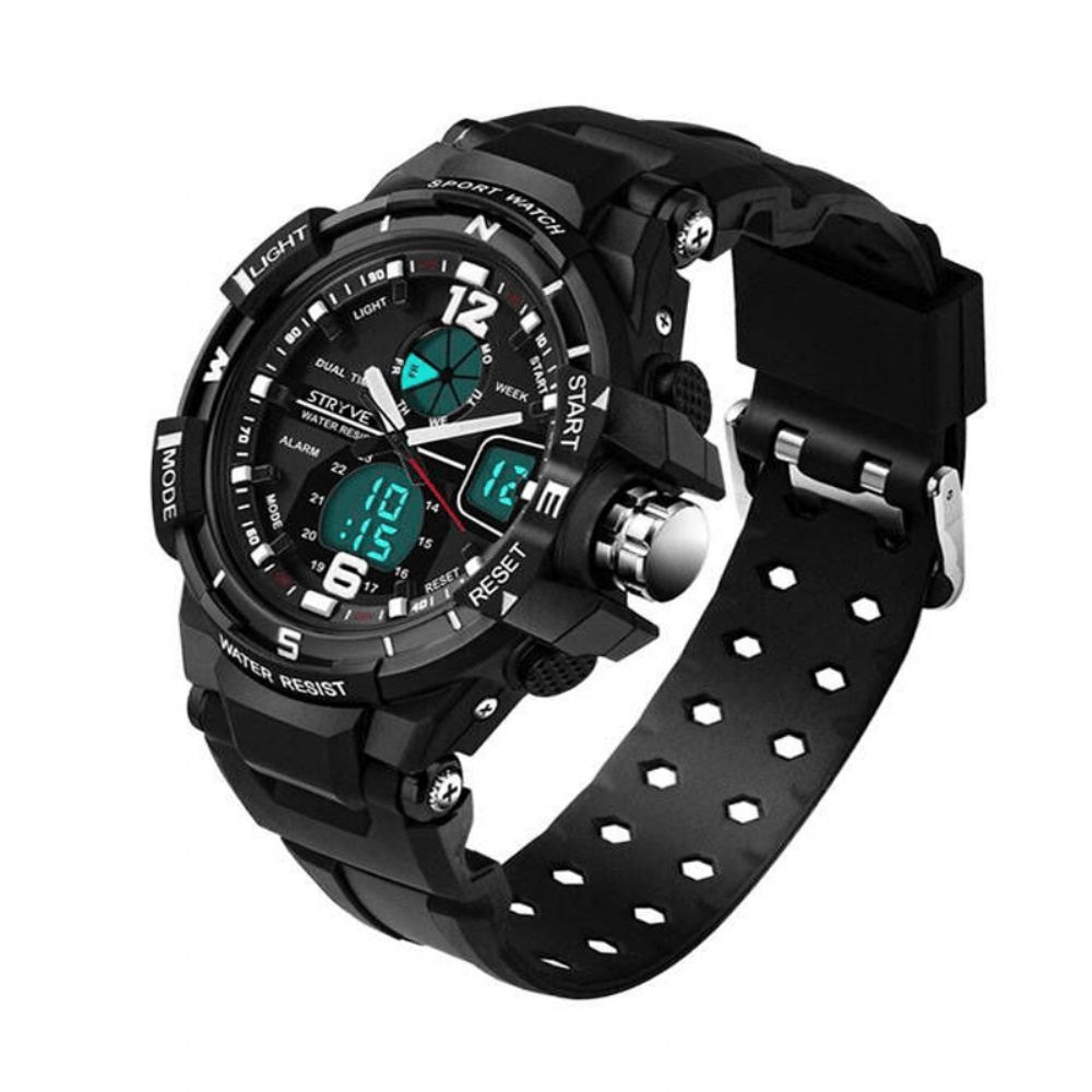 Stryve S8012 Chronograaf Lichtgevende Weekweergave Waterdicht Heren Sport Dual Display Digitaal Horloge