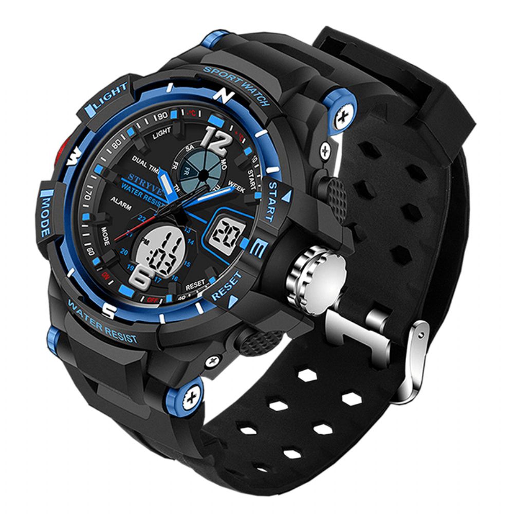 Stryve S8012 Chronograaf Lichtgevende Weekweergave Waterdicht Heren Sport Dual Display Digitaal Horloge