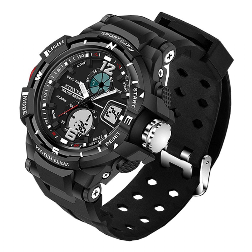 Stryve S8012 Chronograaf Lichtgevende Weekweergave Waterdicht Heren Sport Dual Display Digitaal Horloge