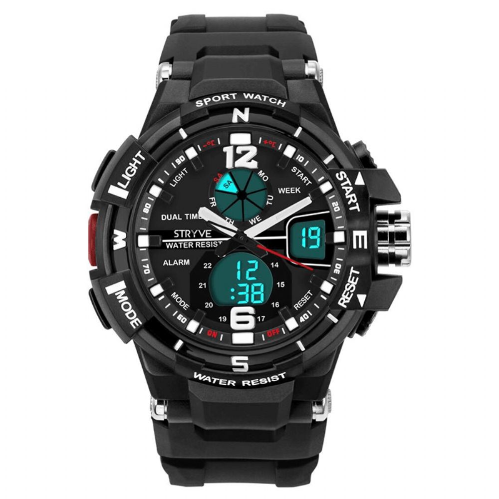 Stryve S8012 Chronograaf Lichtgevende Weekweergave Waterdicht Heren Sport Dual Display Digitaal Horloge