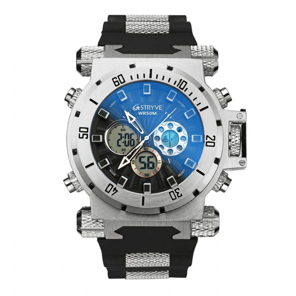 Stryve S8015 5Atm Zwitsers Uurwerk Chrono Date Week Dual Display Digitaal Horloge