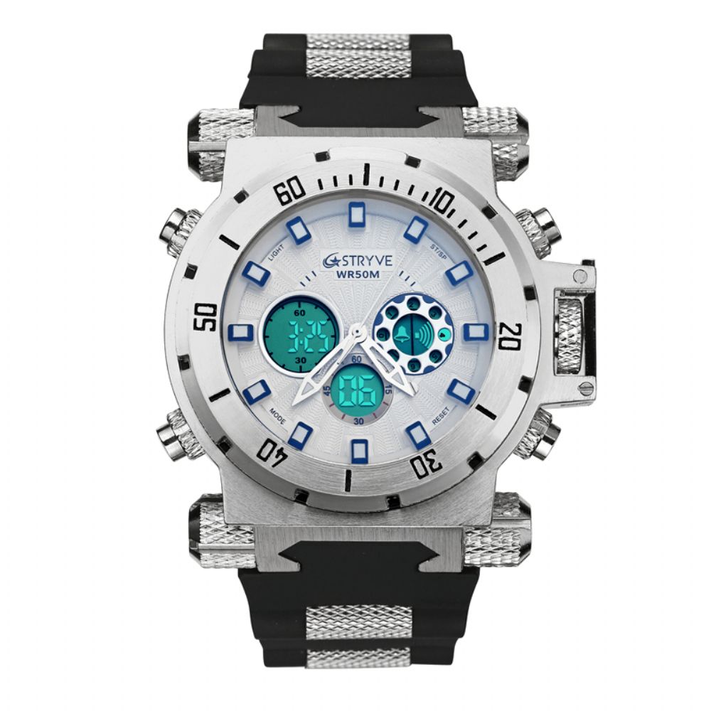 Stryve S8015 5Atm Zwitsers Uurwerk Chrono Date Week Dual Display Digitaal Horloge