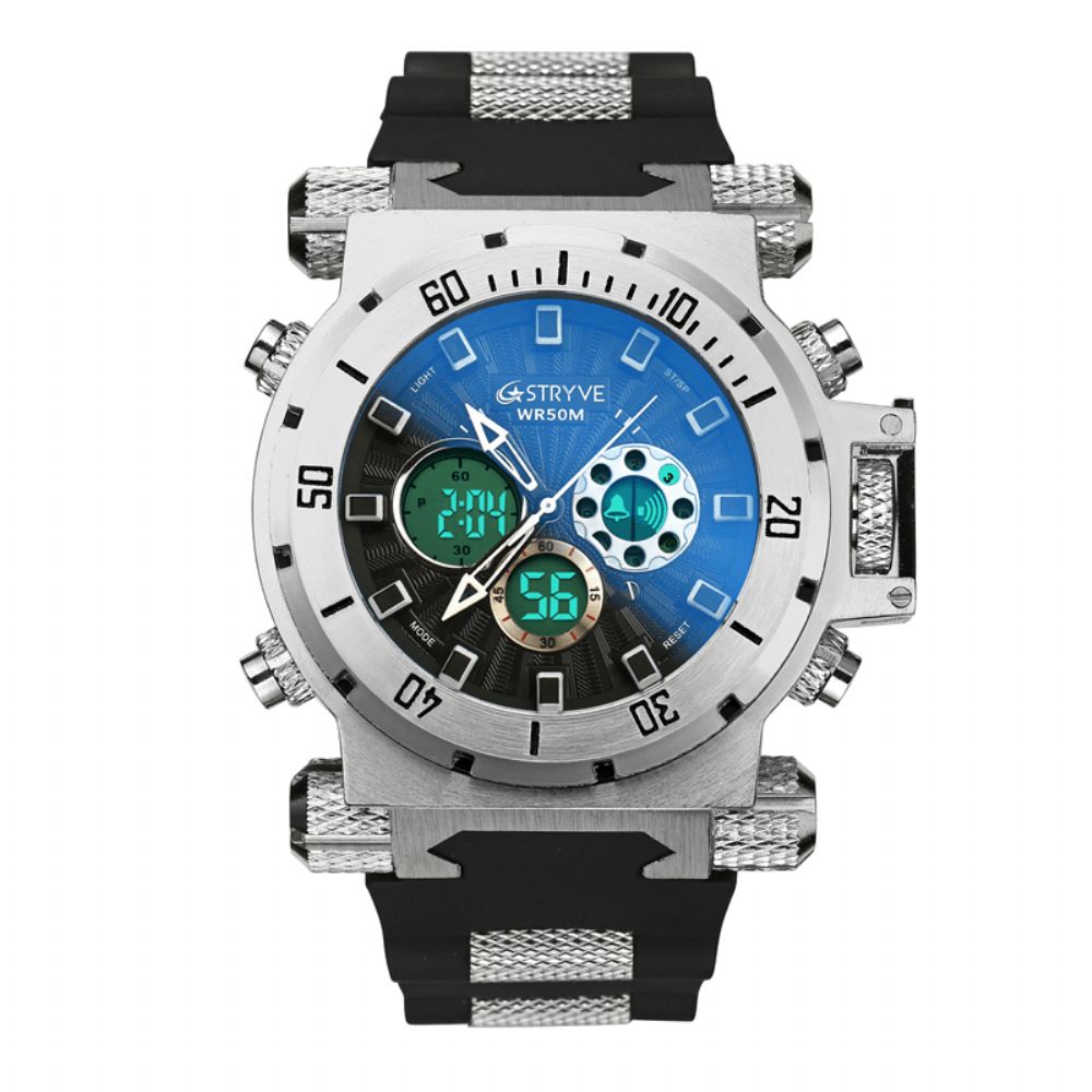 Stryve S8015 5Atm Zwitsers Uurwerk Chrono Date Week Dual Display Digitaal Horloge