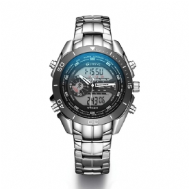 Stryve S8019 Heren Luminoud Display Wekker Chronograaf Sport Stalen Band Dual Display Digitaal Horloge