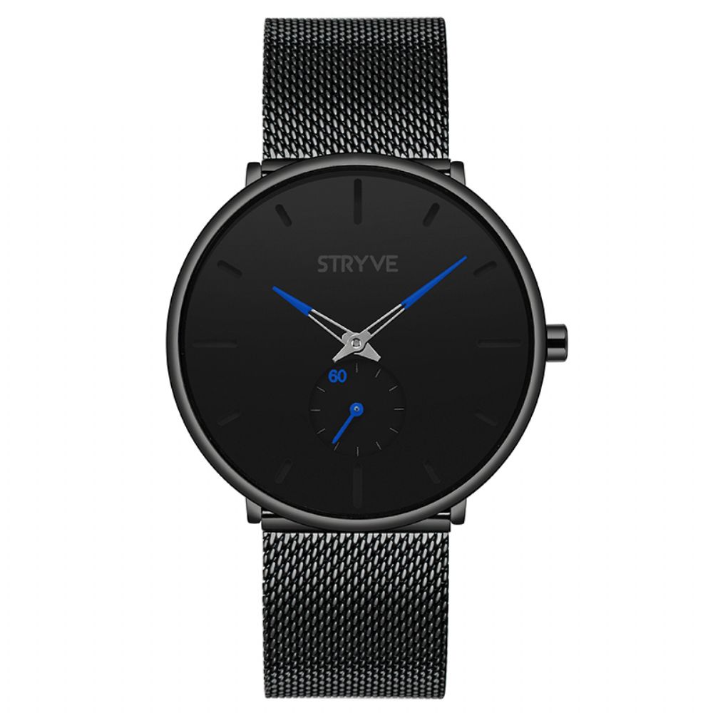 Stryve S9501 Fshion Heren Eenvoudige Wijzerplaat Volledig Mesh Stalen Band Onafhankelijke Tweede Wijzerplaat Quartz Horloge