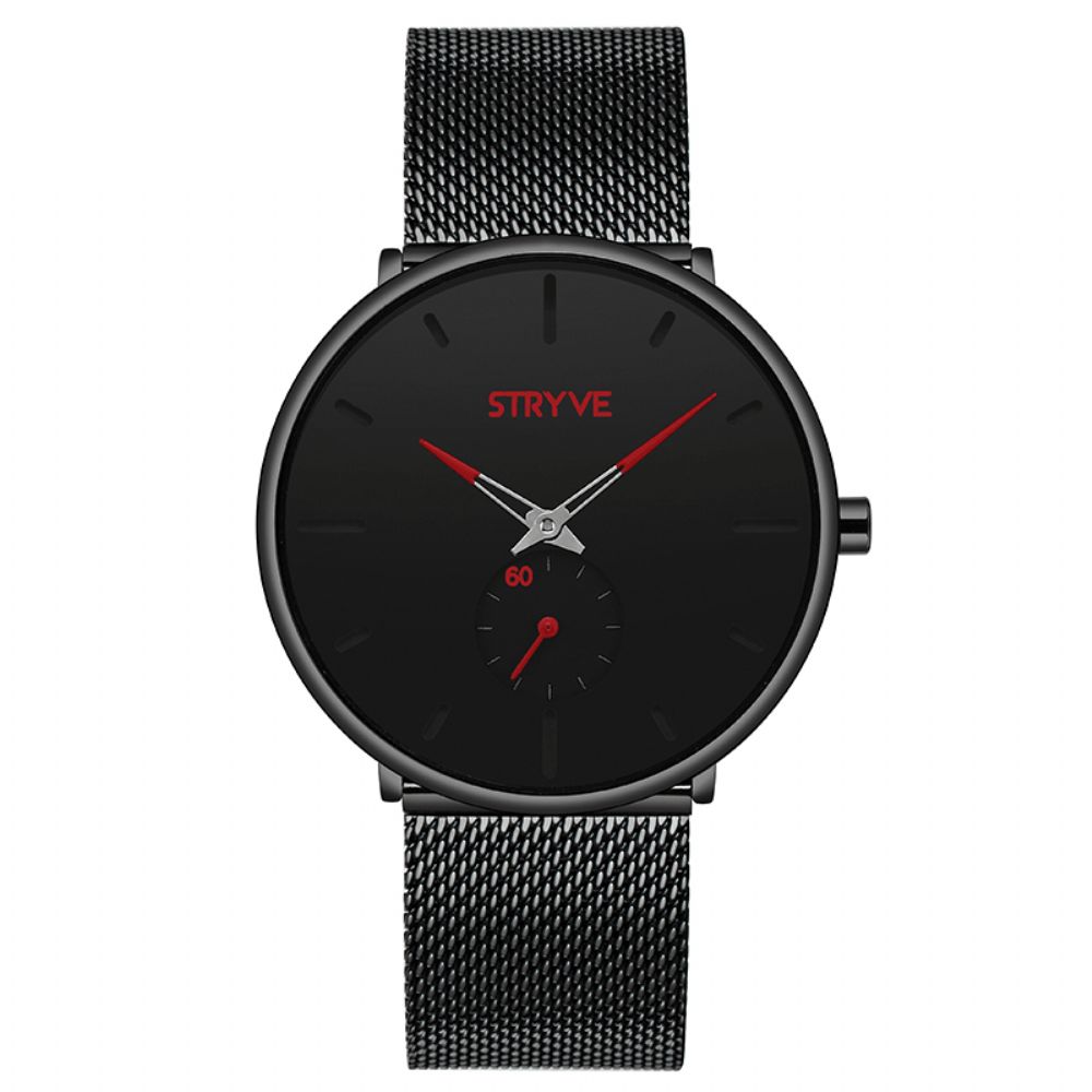 Stryve S9501 Fshion Heren Eenvoudige Wijzerplaat Volledig Mesh Stalen Band Onafhankelijke Tweede Wijzerplaat Quartz Horloge