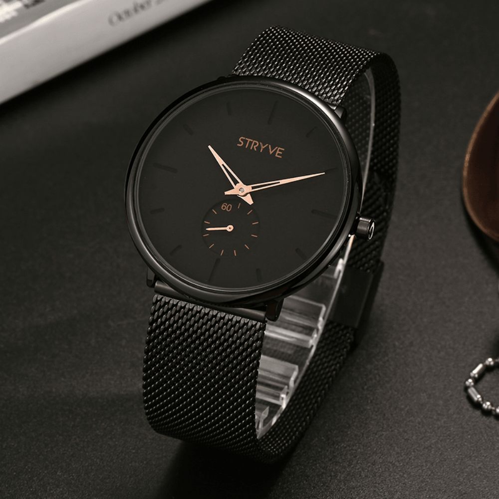 Stryve S9501 Fshion Heren Eenvoudige Wijzerplaat Volledig Mesh Stalen Band Onafhankelijke Tweede Wijzerplaat Quartz Horloge