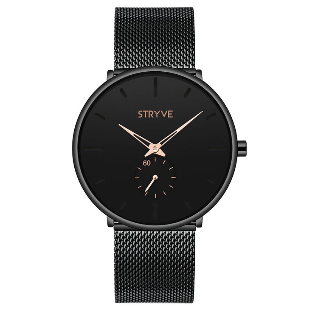 Stryve S9501 Fshion Heren Eenvoudige Wijzerplaat Volledig Mesh Stalen Band Onafhankelijke Tweede Wijzerplaat Quartz Horloge