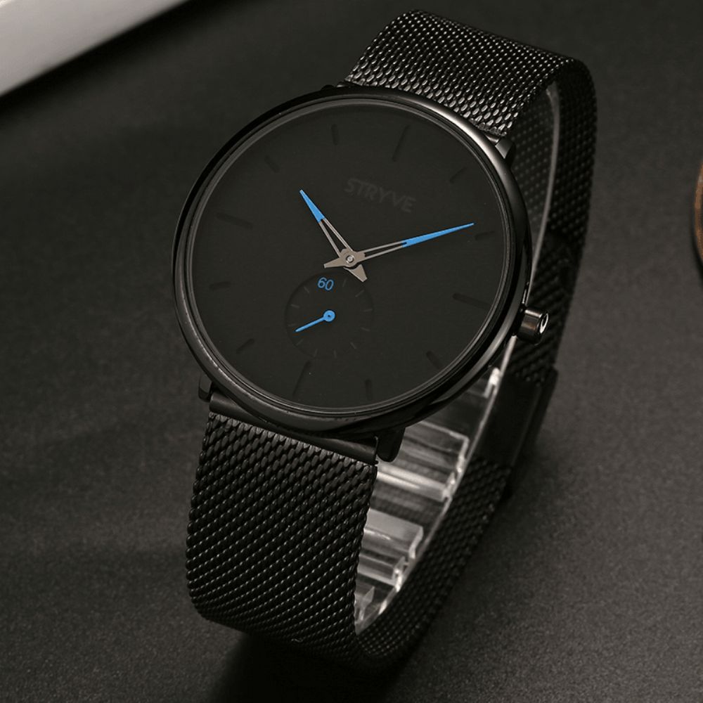 Stryve S9501 Fshion Heren Eenvoudige Wijzerplaat Volledig Mesh Stalen Band Onafhankelijke Tweede Wijzerplaat Quartz Horloge