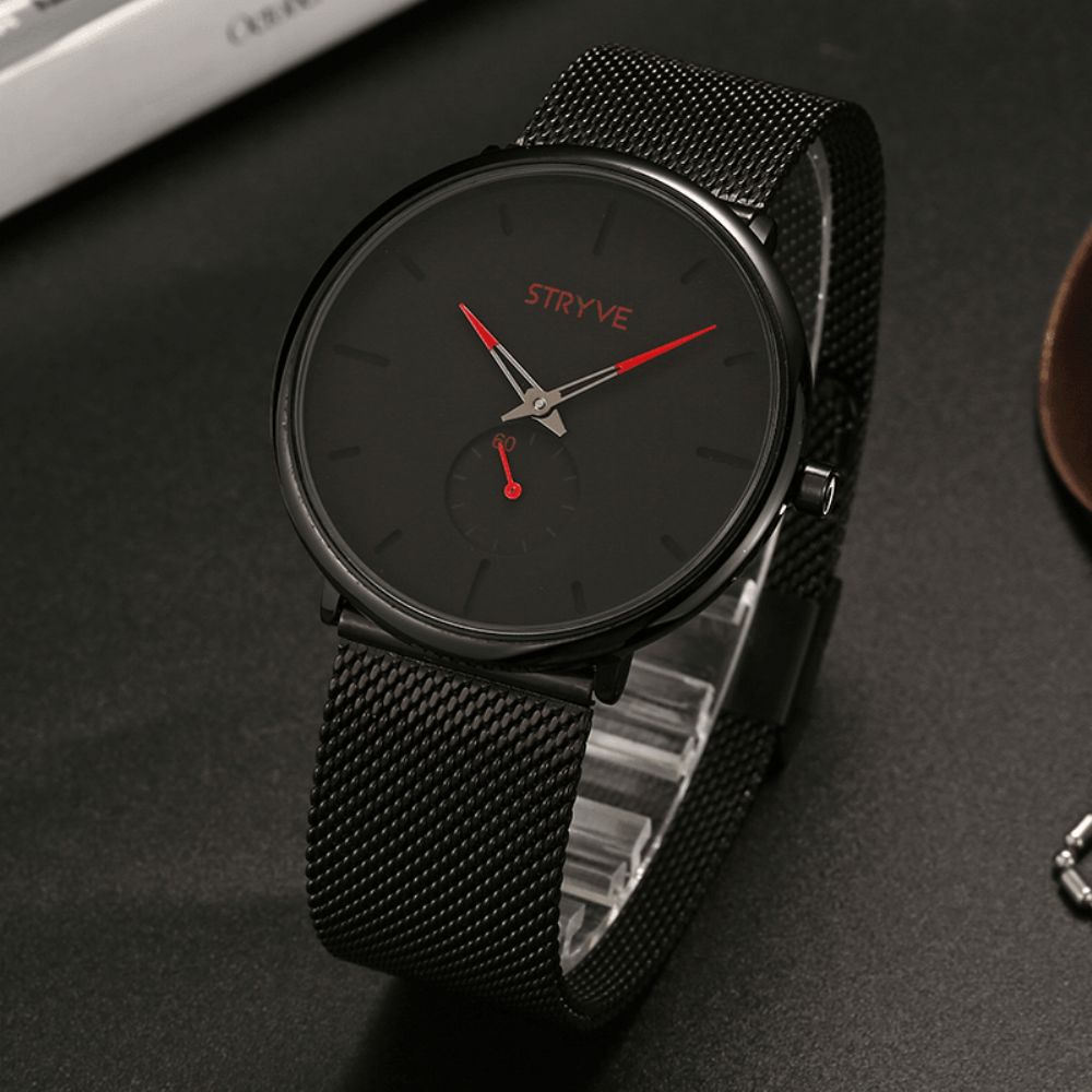 Stryve S9501 Fshion Heren Eenvoudige Wijzerplaat Volledig Mesh Stalen Band Onafhankelijke Tweede Wijzerplaat Quartz Horloge