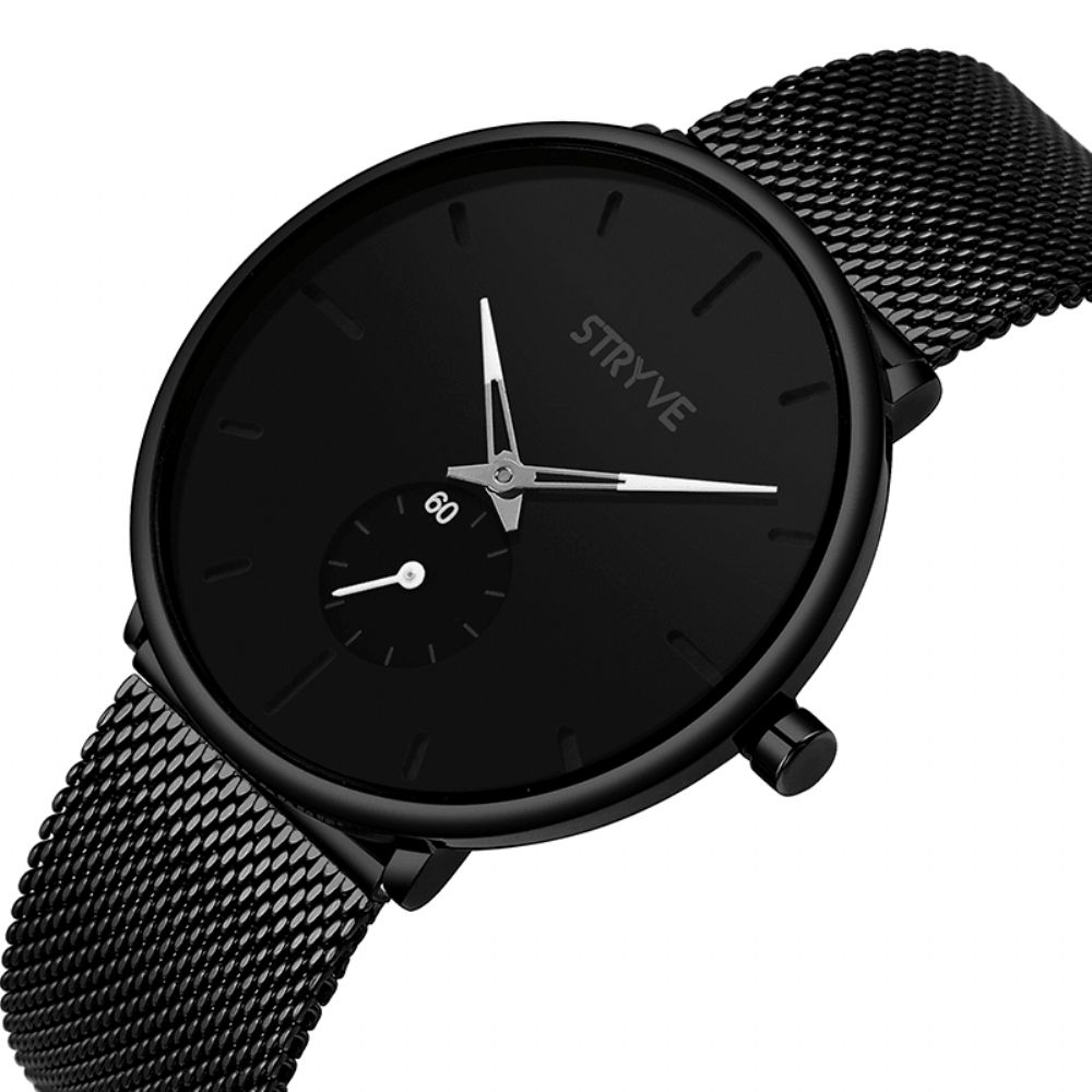 Stryve S9501 Fshion Heren Eenvoudige Wijzerplaat Volledig Mesh Stalen Band Onafhankelijke Tweede Wijzerplaat Quartz Horloge