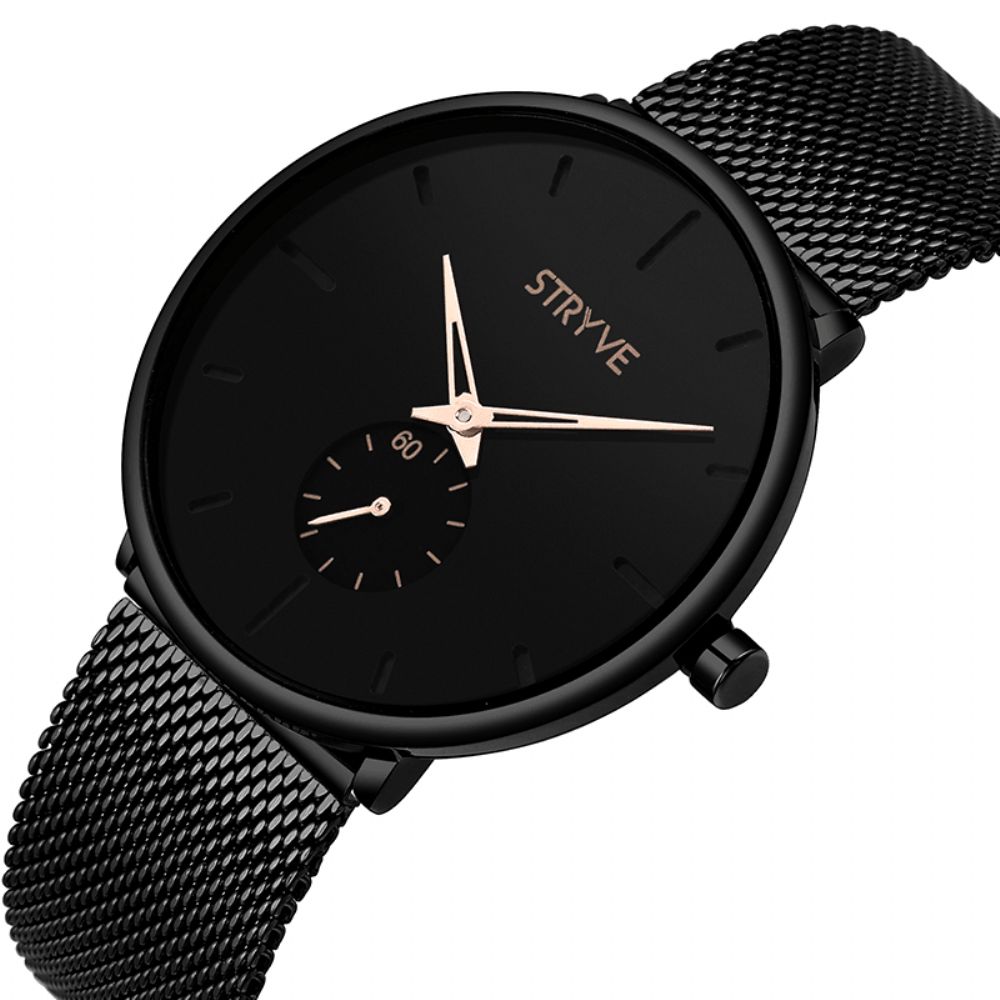 Stryve S9501 Fshion Heren Eenvoudige Wijzerplaat Volledig Mesh Stalen Band Onafhankelijke Tweede Wijzerplaat Quartz Horloge