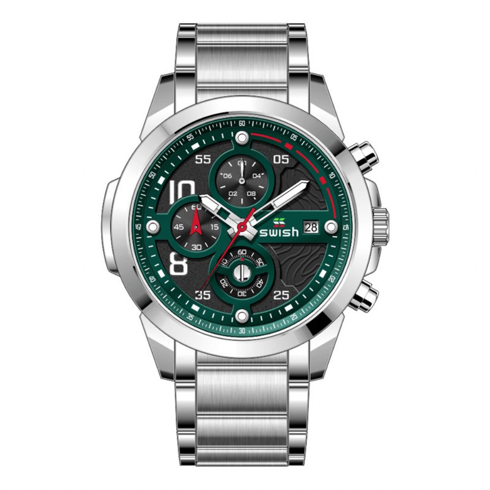 Swish 0108 Zakelijke 3Atm Waterdichte Lichtgevende Datumweergave Chronograaf Heren Quartz Horloge