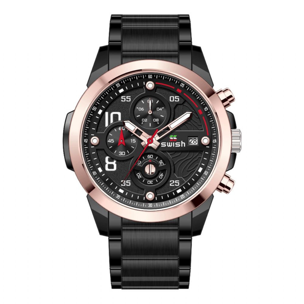 Swish 0108 Zakelijke 3Atm Waterdichte Lichtgevende Datumweergave Chronograaf Heren Quartz Horloge