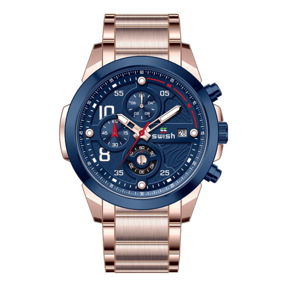 Swish 0108 Zakelijke 3Atm Waterdichte Lichtgevende Datumweergave Chronograaf Heren Quartz Horloge