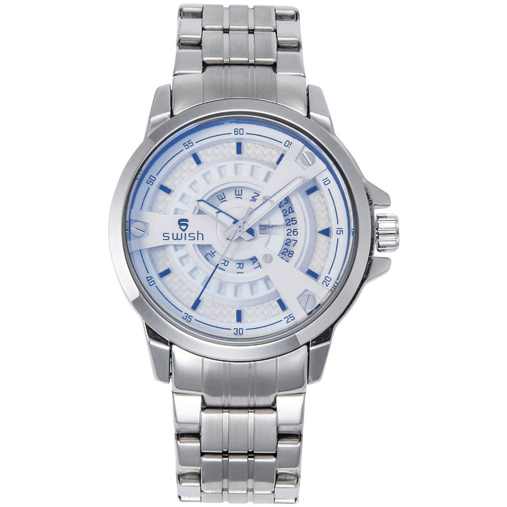 Swish 5866G Mode Herenhorloge 3Atm Waterdicht Lichtgevende Datum Weekweergave Quartz Horloge