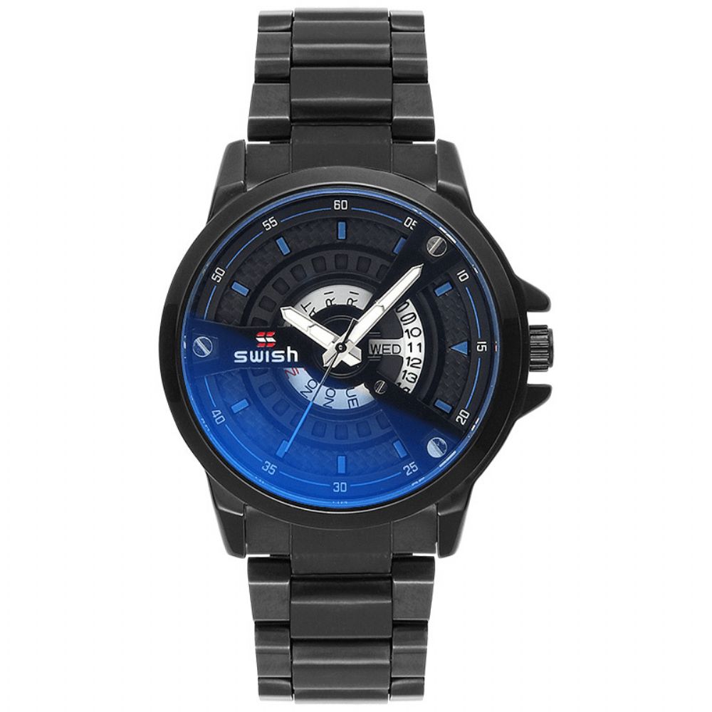 Swish 5866G Mode Herenhorloge 3Atm Waterdicht Lichtgevende Datum Weekweergave Quartz Horloge