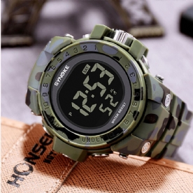 Synoke 9030 Mode Herenhorloge Waterdicht Weekweergave Alarm El Licht Camouflage Digitaal Horloge