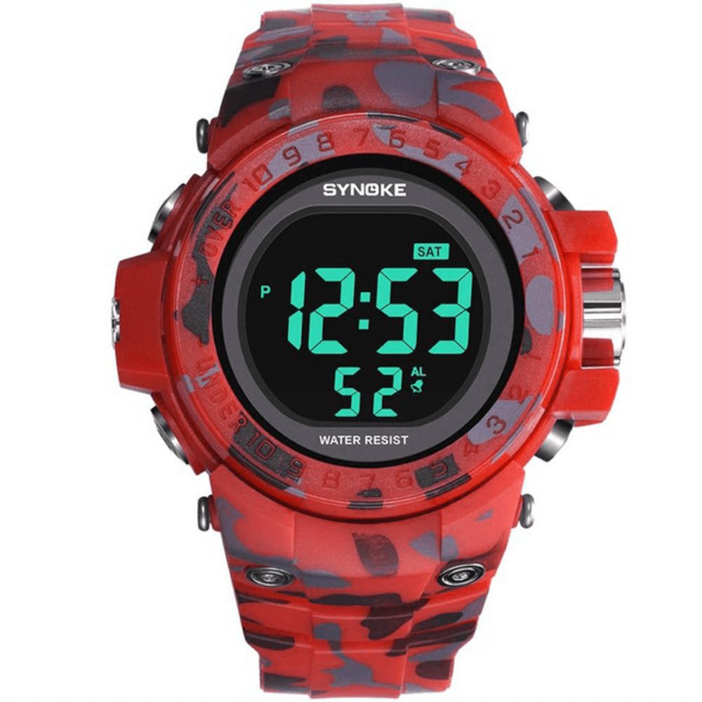 Synoke 9030 Mode Herenhorloge Waterdicht Weekweergave Alarm El Licht Camouflage Digitaal Horloge