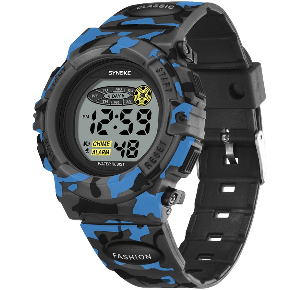 Synoke 9035 Kids Led Kleurrijk Lichtgevend Camouflage Sport Digitaal Horloge