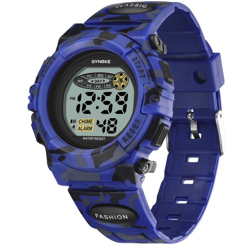 Synoke 9035 Kids Led Kleurrijk Lichtgevend Camouflage Sport Digitaal Horloge