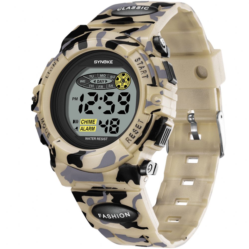 Synoke 9035 Kids Led Kleurrijk Lichtgevend Camouflage Sport Digitaal Horloge