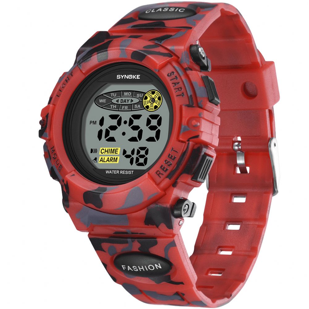 Synoke 9035 Kids Led Kleurrijk Lichtgevend Camouflage Sport Digitaal Horloge