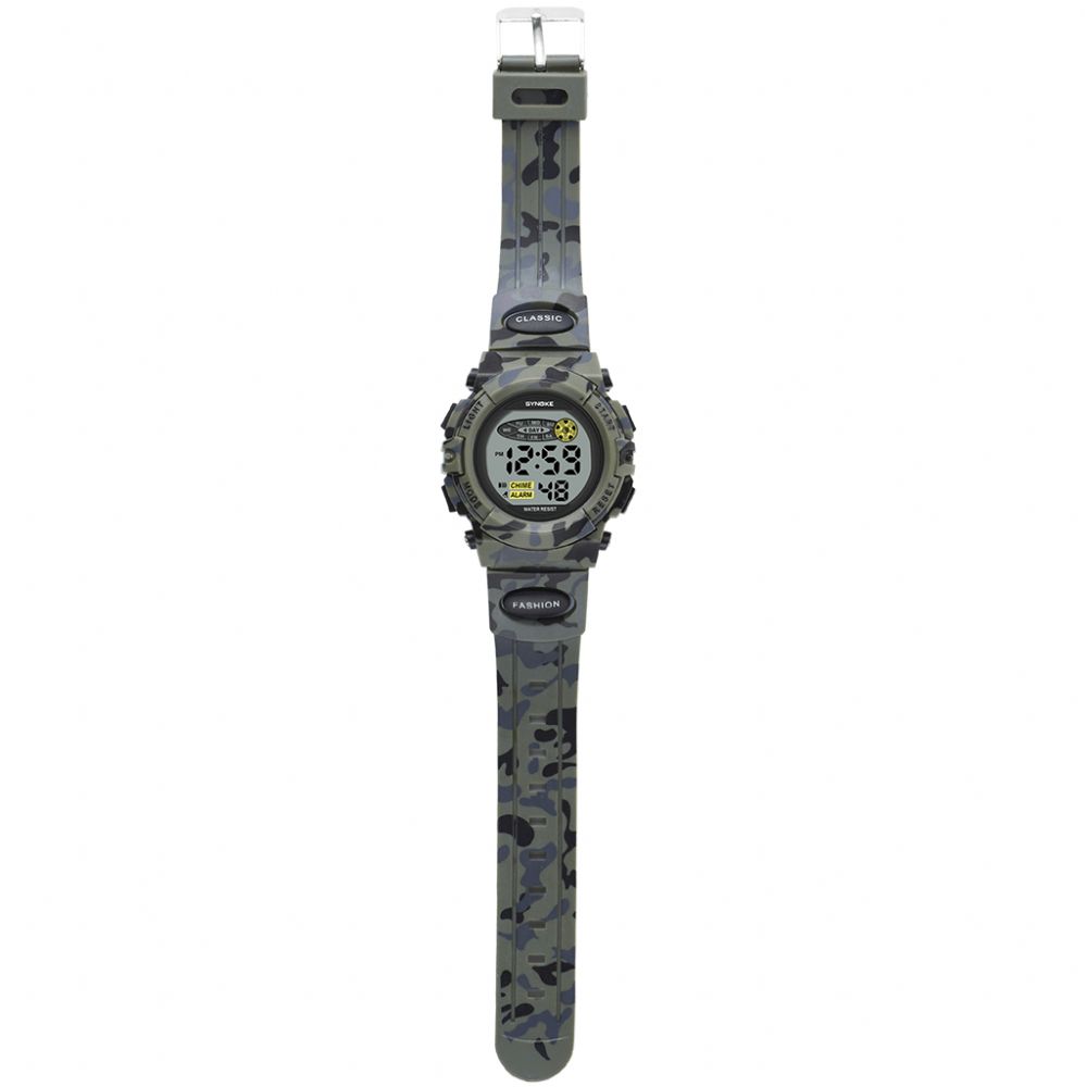 Synoke 9035 Kids Led Kleurrijk Lichtgevend Camouflage Sport Digitaal Horloge