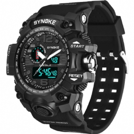 Synoke 9401 Sport Heren Digitaal Horloge 5Atm Waterdicht Dual Time Lichtgevend Display Dual Display Horloge