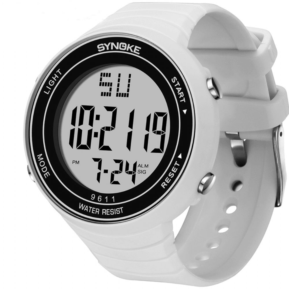 Synoke 9611 Outdoor Sport Herenhorloge Waterdicht Lichtgevend Display Grote Wijzerplaat Digitaal Horloge