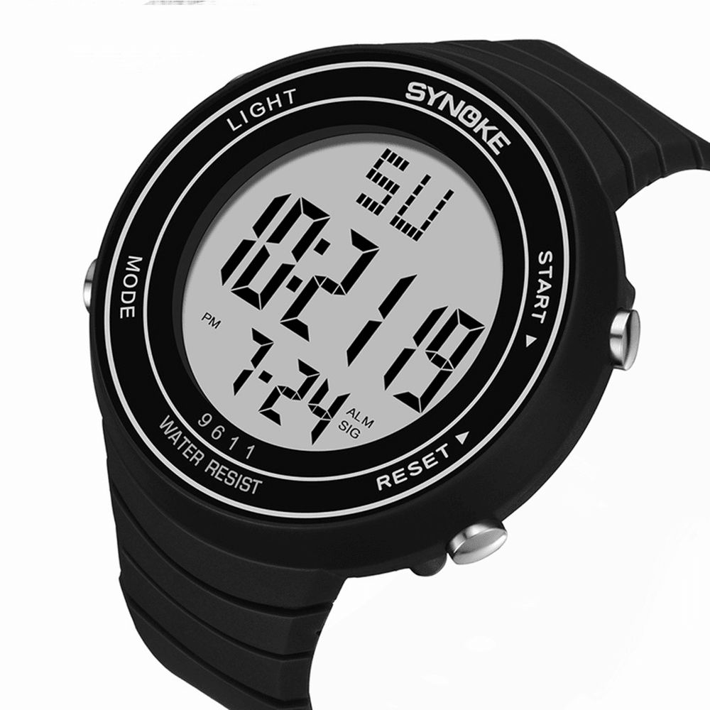 Synoke 9611 Outdoor Sport Herenhorloge Waterdicht Lichtgevend Display Grote Wijzerplaat Digitaal Horloge