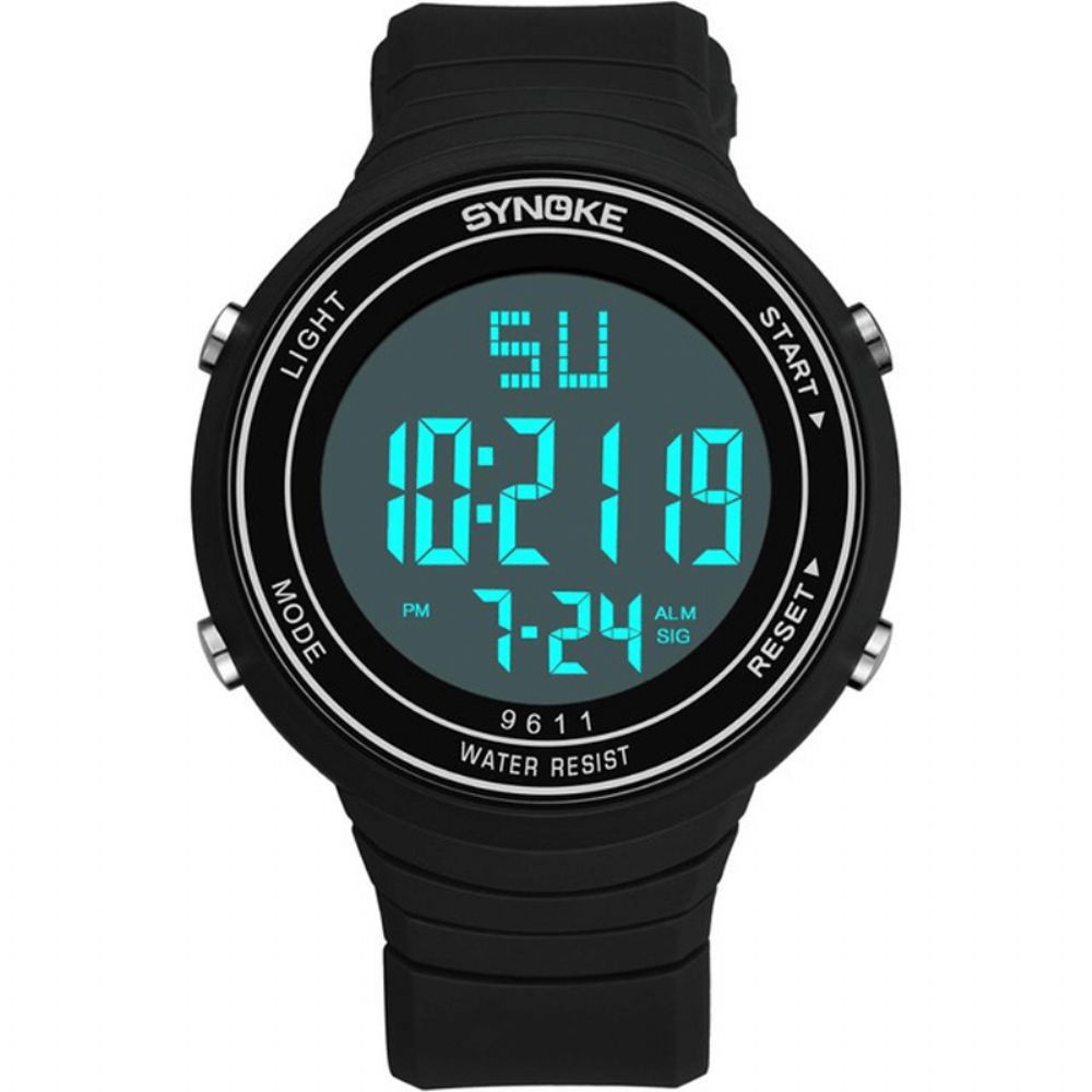 Synoke 9611 Outdoor Sport Herenhorloge Waterdicht Lichtgevend Display Grote Wijzerplaat Digitaal Horloge