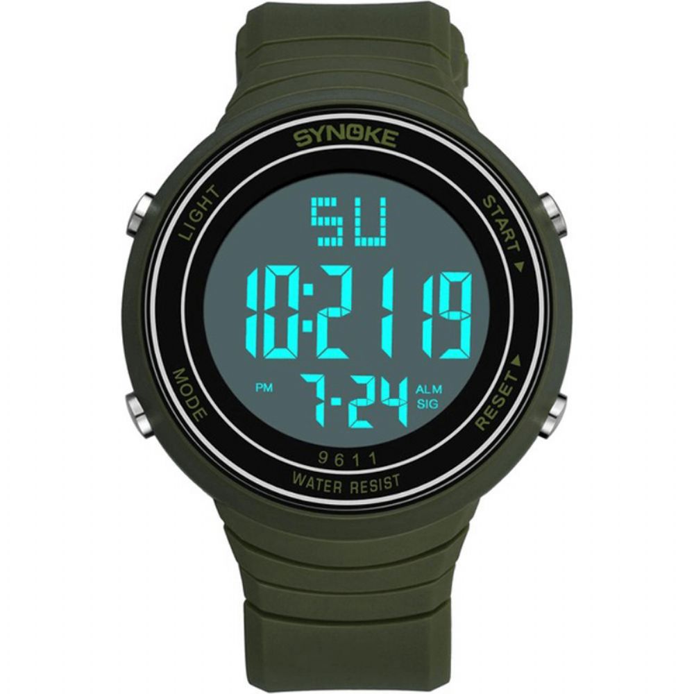 Synoke 9611 Outdoor Sport Herenhorloge Waterdicht Lichtgevend Display Grote Wijzerplaat Digitaal Horloge