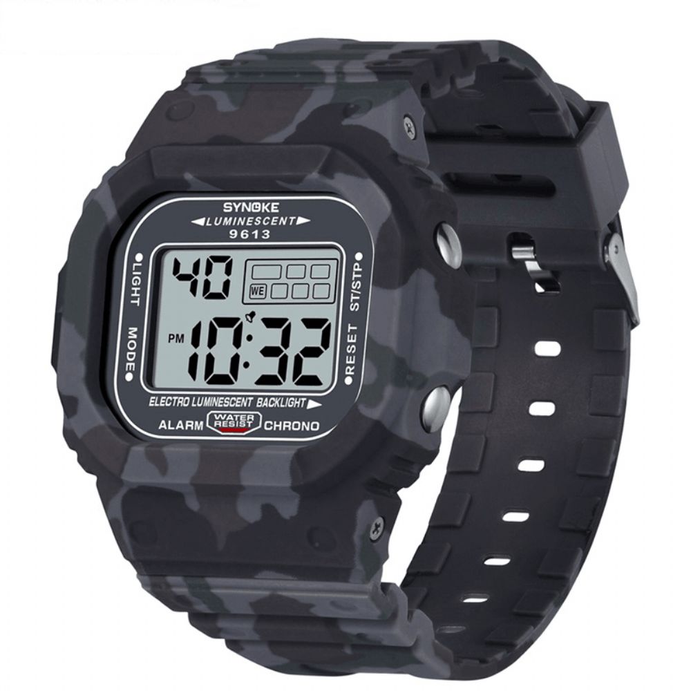 Synoke 9613 Outdoor Sport Herenhorloge 3Atm Waterdicht Lichtgevend Display Digitaal Horloge