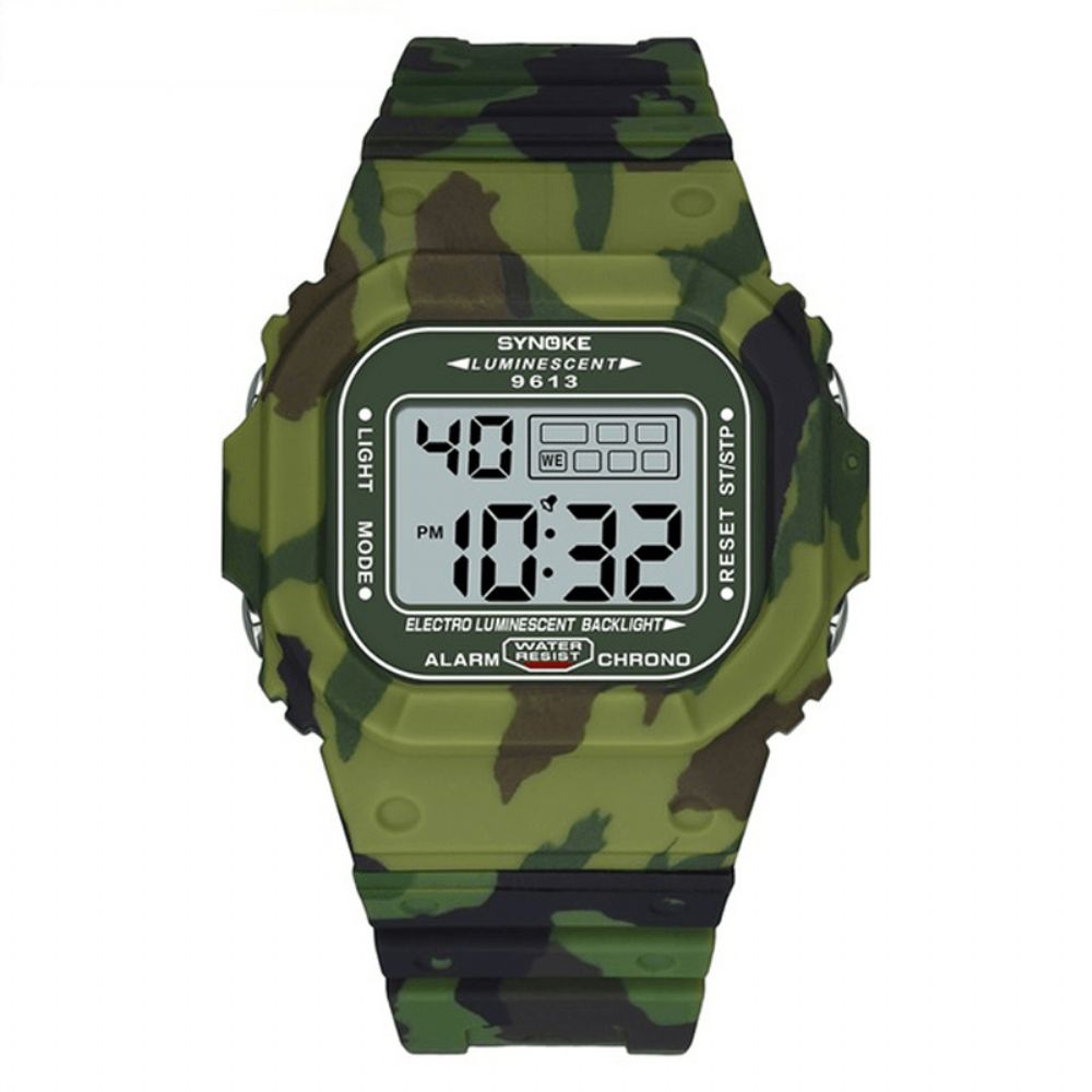 Synoke 9613 Outdoor Sport Herenhorloge 3Atm Waterdicht Lichtgevend Display Digitaal Horloge