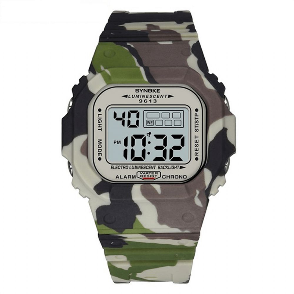 Synoke 9613 Outdoor Sport Herenhorloge 3Atm Waterdicht Lichtgevend Display Digitaal Horloge