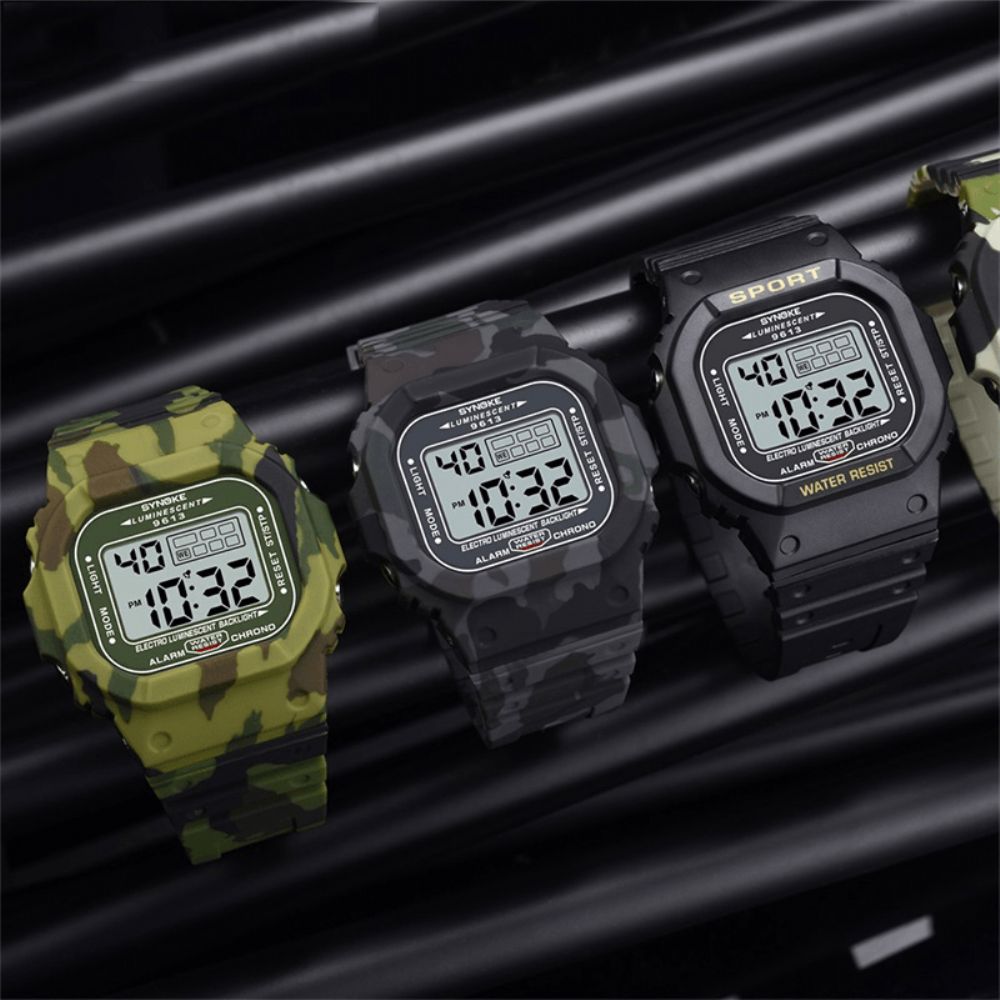 Synoke 9613 Outdoor Sport Herenhorloge 3Atm Waterdicht Lichtgevend Display Digitaal Horloge