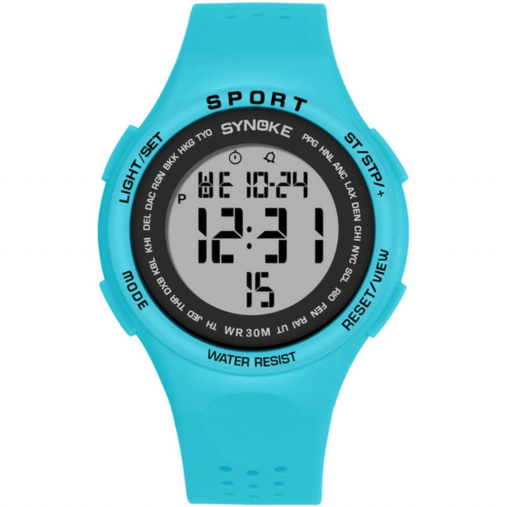 Synoke 9616 El Display Siliconen Band Sporthorloge 3Atm Waterdicht Alarm Student Digitaal Horloge