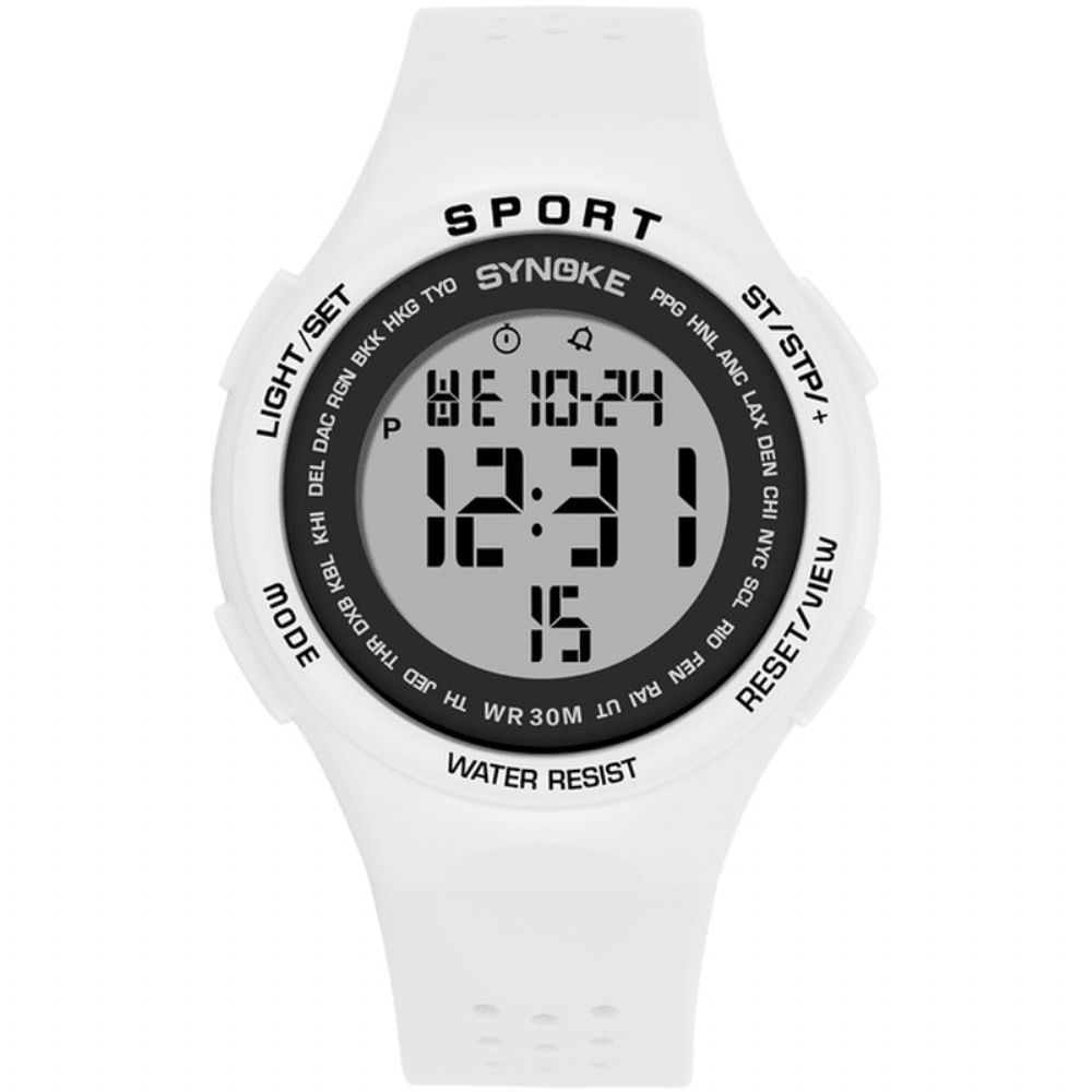 Synoke 9616 El Display Siliconen Band Sporthorloge 3Atm Waterdicht Alarm Student Digitaal Horloge